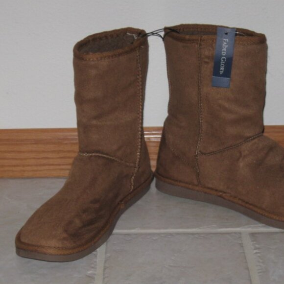 FADED GLORY WOMENS SZ 7 / 8 CHESTNUT (TAN) FAUX SUEDE BOOTS SLIPPERS VANESSA NWT - Picture 4 of 6